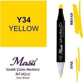 Masis 34 Sarı Çift Uçlu Marker Grafik Çizim Kalemi