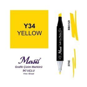 Masis 34 Sarı Çift Uçlu Marker Grafik Çizim Kalemi