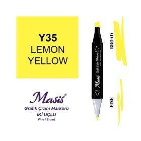 Masis 35 Limon Sarı Çift Uçlu Marker Grafik Çizim Kalemi