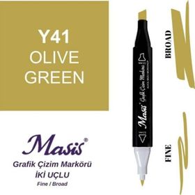 Masis 41 Zeytin Yeşil Çift Uçlu Marker Grafik Çizim Kalemi