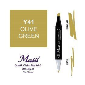 Masis 41 Zeytin Yeşil Çift Uçlu Marker Grafik Çizim Kalemi