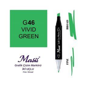 Masis 46 Parlak Yeşil Çift Uçlu Marker Grafik Çizim Kalemi