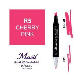 Masis 5 Kiraz Kırmızı Çift Uçlu Marker Grafik Çizim Kalemi