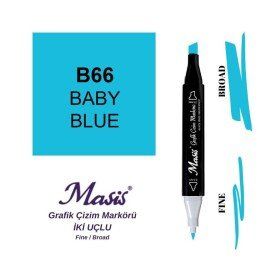 Masis 66 Bebe Mavi Çift Uçlu Marker Grafik Çizim Kalemi