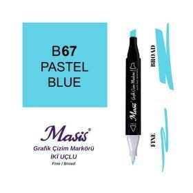 Masis 67 Pastel Mavi Çift Uçlu Marker Grafik Çizim Kalemi