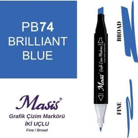 Masis 74 Parlak Mavi Çift Uçlu Marker Grafik Çizim Kalemi