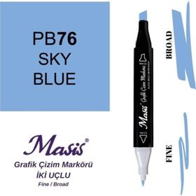 Masis 76 Gök Mavi Çift Uçlu Marker Grafik Çizim Kalemi