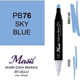 Masis 76 Gök Mavi Çift Uçlu Marker Grafik Çizim Kalemi
