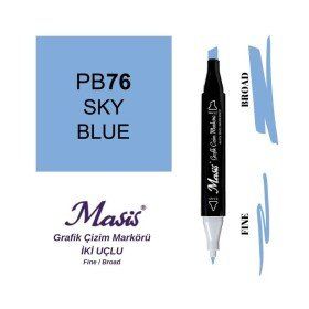 Masis 76 Gök Mavi Çift Uçlu Marker Grafik Çizim Kalemi