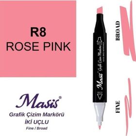 Masis 8 Gül Pembe Çift Uçlu Marker Grafik Çizim Kalemi