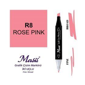 Masis 8 Gül Pembe Çift Uçlu Marker Grafik Çizim Kalemi