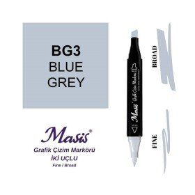 Masis BG3 Mavimsi Gri Çift Uçlu Marker Grafik Çizim Kalemi