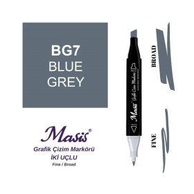 Masis BG7 Mavimsi Gri Çift Uçlu Marker Grafik Çizim Kalemi