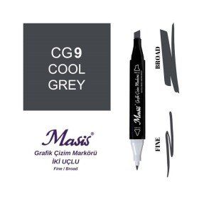 Masis GG9 Yeşilimsi Gri Çift Uçlu Marker Grafik Çizim Kalemi