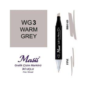 Masis WG3 Sıcak Gri Çift Uçlu Marker Grafik Çizim Kalemi