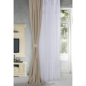 Massarelli Keten Bej Rengi 1-2.5 Orta Sık Pile 100x260 cm Fon Perde