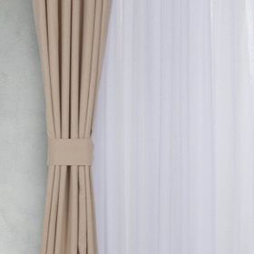 Massarelli Keten Bej Rengi 1-2.5 Orta Sık Pile 100x260 cm Fon Perde