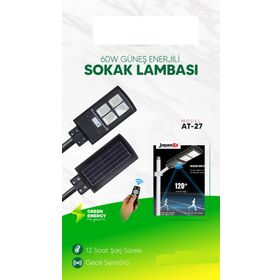 Master Plus AT-027 60 W 12 Saat Şarj Süresi Solar Aydınlatma Prejektör Güneş Enerjili Sokak Lambası