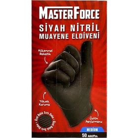 MasterForce Siyah 20x50'li Pudrasız Large Nitril Muayene Eldiveni