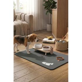 Matgo 50x70 cm Kemik Figürlü Su Geçirmez Kaymaz Gri Kedi Köpek Mama Paspası
