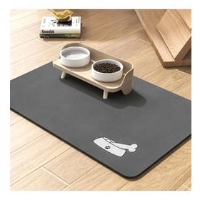 Matgo 50x70 cm Kemik Figürlü Su Geçirmez Kaymaz Gri Kedi Köpek Mama Paspası