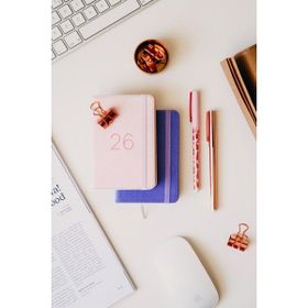 Matt Notebook 2026 Yılı 12 Aylık Pembe Lastikli Günlük Cep Ajandası