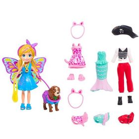 Mattel HBC64 Oyuncak Bebek Polly Rocket ve Hayvan Dostu Kostüm Giyiyor Oyun Seti