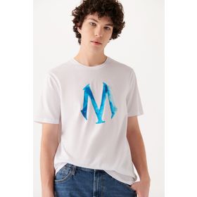 Mavi 0611025-620 Mavi Logo Baskılı Beyaz Erkek T-shirt