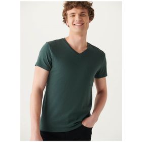 Mavi 061748-25752 Stretch V Yaka Dar Kalıp Düz Yeşil Erkek T-Shirt