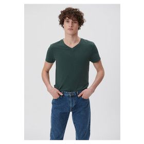 Mavi 061748-25752 Stretch V Yaka Dar Kalıp Düz Yeşil Erkek T-Shirt