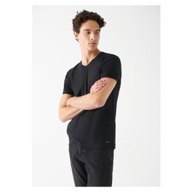 Mavi 063748-900 V Yaka Dar Kalıp Düz Siyah Erkek T-Shirt