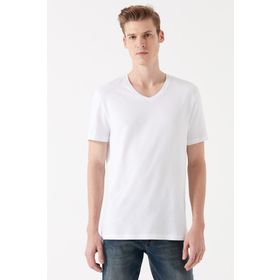 Mavi 065586-620 Beyaz V Yaka Erkek T-shirt