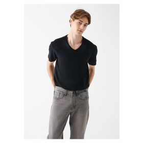Mavi 065586-900 V Yaka Normal Kalıp Düz Siyah Erkek T-Shirt