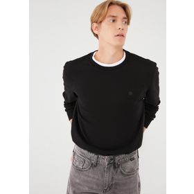Mavi 065751-900 Siyah Pamuklu Rahat Kesim Bisiklet Yaka Erkek Sweatshirt