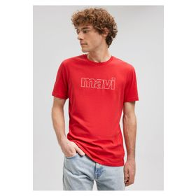 Mavi 065781-34535 Kırmızı Pamuklu Baskılı Normal Kesim Erkek T-shirt
