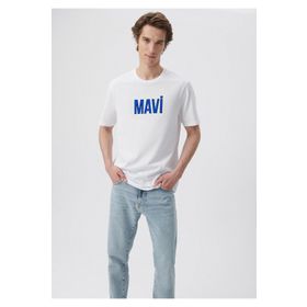 Mavi 066842-620 Beyaz Baskılı Erkek T-Shirt