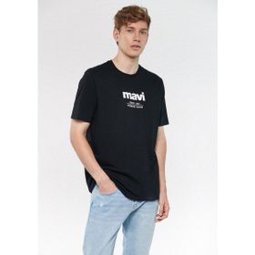Mavi 066849-900 Siyah Baskılı Rahat Kesim Bisiklet Yaka Erkek T-shirt