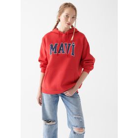 Mavi 1600361-82054 Logo Baskılı Kırmızı Kapüşonlu Kadın Sweatshirt