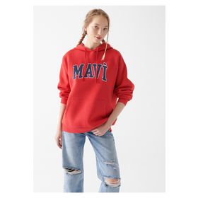 Mavi 1600361-82054 Logo Baskılı Kırmızı Kapüşonlu Kadın Sweatshirt