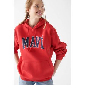 Mavi 1600361-82054 Logo Baskılı Kırmızı Kapüşonlu Kadın Sweatshirt