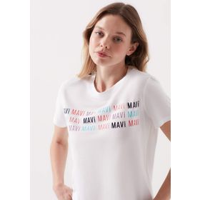 Mavi 166422-23248 Logo Baskılı Beyaz Kadın T-shirt