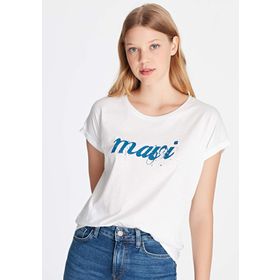 Mavi 166422-620 Logo Baskılı Beyaz Kadın T-shirt