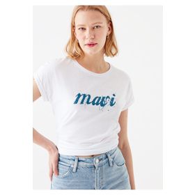 Mavi 166422-620 Logo Baskılı Beyaz Kadın T-shirt