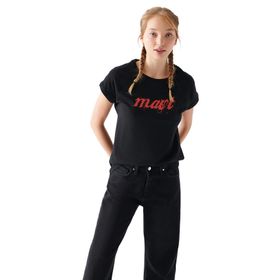 Mavi 166422-900 Logo Baskılı Siyah Slim Fit Dar Kesim Siyah Kadın T-shirt