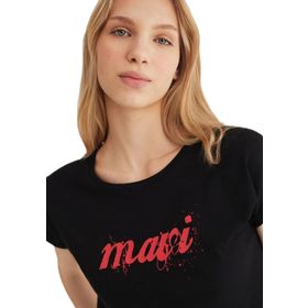 Mavi 166422-900 Logo Baskılı Siyah Slim Fit Dar Kesim Siyah Kadın T-shirt