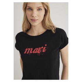 Mavi 166422-900 Logo Baskılı Siyah Slim Fit Dar Kesim Siyah Kadın T-shirt