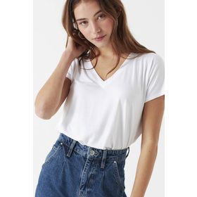 Mavi 167714-620 V Yaka Beyaz Basic Kadın T-shirt