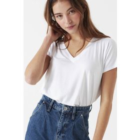 Mavi 167714-620 V Yaka Beyaz Basic Kadın T-shirt