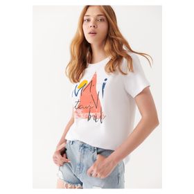 Mavi 168892-620 Beyaz Üçgen Baskılı İstanbul Kadın T-shirt