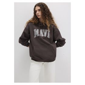 Mavi 70222 1600361 Logo Baskılı Kapüşonlu Kahverengi Kadın Sweatshirt